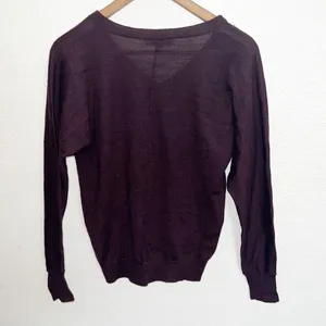Loft Lightweight Maroon Beaded Long Sleeve Acrylic And Wool Blend V Neck Top thumbnail 5