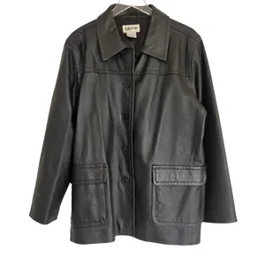 Vintage Bagatelle Leather Jacket Women's Button Front Minimalist 90s Black Sz L‎ thumbnail 3