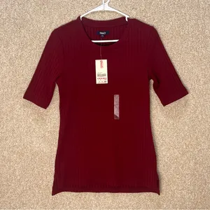 NWT Spao top Korean brand women’s ribbed shirt medium burgundy‎ top stretch thumbnail 1
