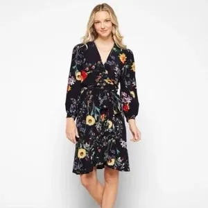 Amour Vert Washable Silk Elma Provence Floral Wrap Long Sleeve Midi Dress M thumbnail 3