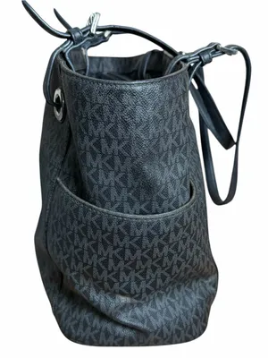Michael Kors Jet Set EW Signature Tote Bag Black & Grey MK Logo Shoulder Purse thumbnail 6