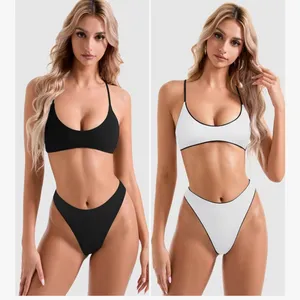 SUUKSESS Women High Waisted Thong Bikini Set Reversible String 2 Piece Swimsuit thumbnail 3