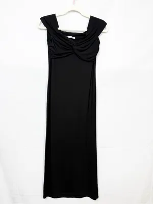 Reformation Vida Knot Front Off Shoulder Knit Midi Maxi Dress Black LBD thumbnail 3