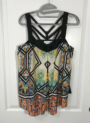 Bisou Bisou Multicolor Print Sleeveless Shirt Blose Top XL EUC thumbnail 1