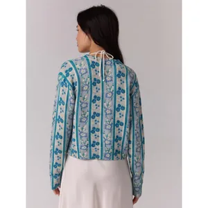 Free People Nocturnal Cashmere Cardi Cardigan Sweater Cottage Blue Floral Large thumbnail 6