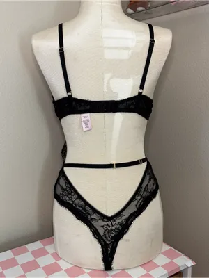 Victoria's Secret black lace push up one piece lingerie outfit sexy medium thumbnail 4