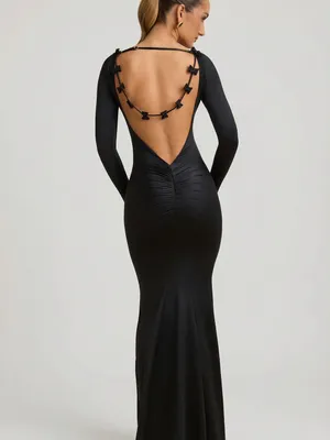 Oh Polly Alila Bow-Detail Ruched Maxi Dress in Black thumbnail 8