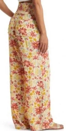 NEW billabong smooth sailing smocked high waist floral print pants S thumbnail 2