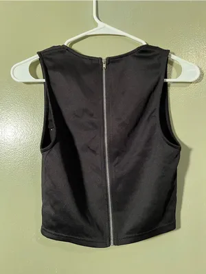 Sparkle & Fade Women's Size Medium Laser Cut Crop Top Black Zip Back High Neck thumbnail 6