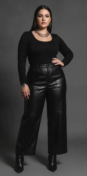 CeCe Black Faux Leather Wide Leg Pants Size L thumbnail 1