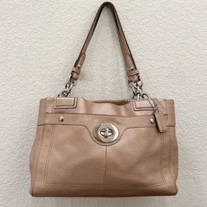 COACH F16531 Penelope Metallic Golden Beige Pebbled Leather Carryall Satchel Bag thumbnail 6