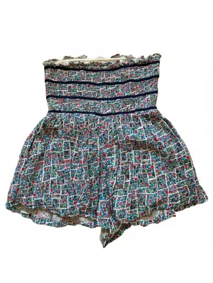 Free People Bali Checked Out Printed Romper Floral Grid Smocked Strapless Large thumbnail 3