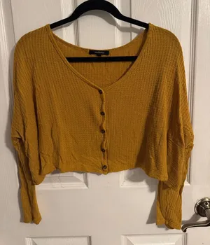 Ambiance Mustard Yellow Cropped Button-Up Top thumbnail 1