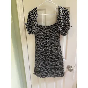 Altar'd State Ruched Sunflower Dress Sz L Puff Sleeve Y2K Vibes Black Mini thumbnail 4