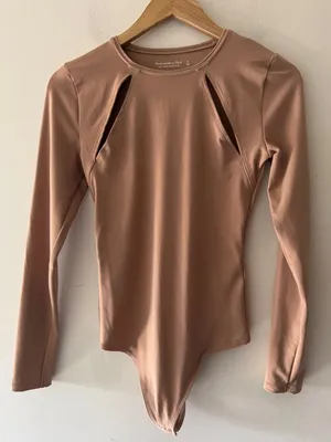 Abercrombie & Fitch Brown Soft A&F Collection‎ Long Sleeve Cutout Bodysuit thumbnail 1