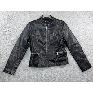 Baccini Faux Leather Jacket Women‎ Medium Petite Motorcycle thumbnail 2