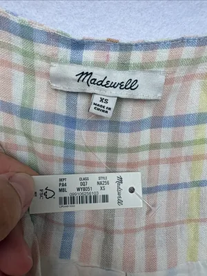 Madewell size XS new Pastel Plaid Midi Dress Elastic Waist guest summer sundress thumbnail 2
