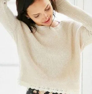 Kimchi Blue Cropped Crochet Trim Sweater thumbnail 1