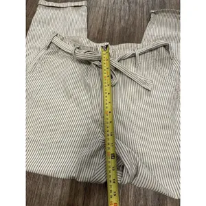 American Eagle Striped Tie Waist Straight Leg Pants Ivory Blue‎ Size 10 thumbnail 7