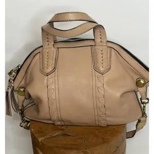 Oryany Tan Leather Whipstitch Satchel Crossbody Handbag Gold Hardware thumbnail 4