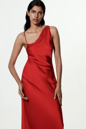 red midi dress satin party wedding coctail shower night out thumbnail 3