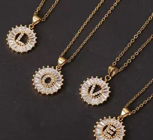 Gold Initial Crystal Sparkly Pendant Necklace A-Z thumbnail 3