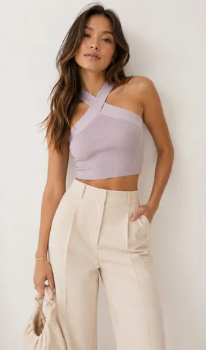 Babaton‎ Aritzia Sculpt Knit Criss Cross Mauve Pink Ribbed Cropped Tank Top thumbnail 1