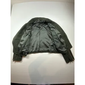 Topshop Suede Leather Moto Jacket Dark Green Women's Size 8 thumbnail 7