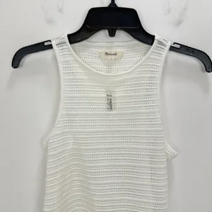 Madewell Crochet Knit Cutaway Tank Cropped Lighthouse Cotton Blend Cream XS NWT thumbnail 7