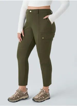 Halara DayStretch High Waisted Zipper Pockets Solid Slim Hiking s XL green EUC thumbnail 1