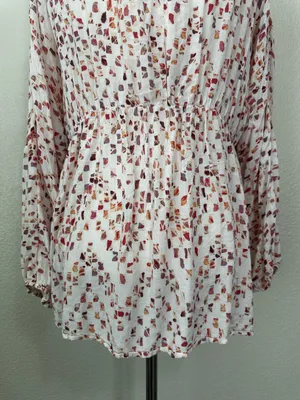 Miss Me Boho Woven Pointelle Lace Up Dolman Sleeves Peasant Top, Sz Medium thumbnail 11