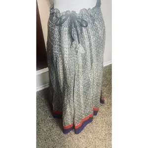 Indian Ethnic Long Maxi Skirt Boho Hippie gray paisley drawstring waist tribal‎ thumbnail 2