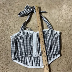 Beverly and‎ Beck Cottagecore Gingham Halter Corset Top Black White Lace Trim XS thumbnail 3