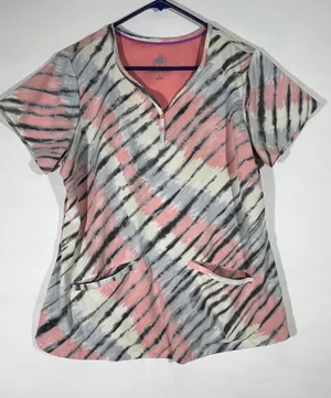 Healing Hands Purple Label Isabel Scrub Top Women L Pink Grey Tie Dye 2218-TDW thumbnail 1