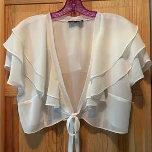 Women’s White Shawl with Tie thumbnail 1