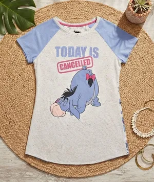 DISNEY Winnie The Pooh Eeyore "Today Is Cancelled" Raglan Nightgown thumbnail 1