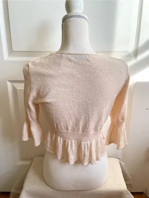 Vintage Y2K Silk Cotton Cropped Bolero Cardigan Sweater Sequins Ruffle M Fairy thumbnail 3