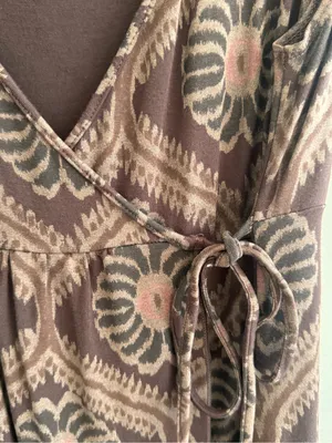 Fresh Produce Dress Small Brown Floral Faux Wrap Side Tie Made in USA thumbnail 6