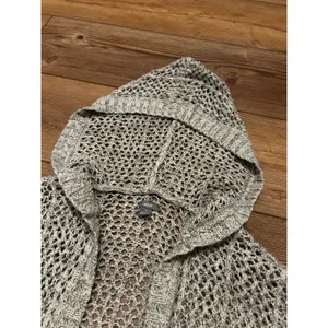Aerie Womens Open Knit Hooded Cardigan Sweater Marled Grey Longline Size M thumbnail 2