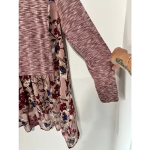 Umgee L Marled Knit Floral High Low Tunic Top Boho Babydoll Long Sleeve thumbnail 4