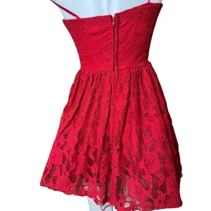 City Studio Ruby Red Lace Fit & Flare Dress Size 3 Rhinestone Waist NWT thumbnail 6