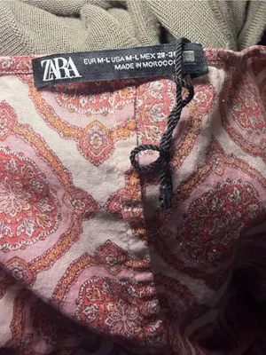 NWOT Zara Cotton Geometric Print Boho Festival Kafan Maxi Dress Pink Medium thumbnail 7