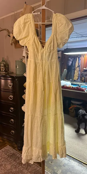 Eyelet Maxi Dress Yellow Size L thumbnail 1