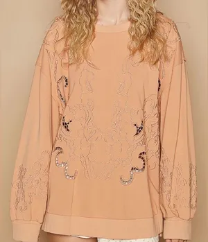 POL Women's Embroidered Design Faded Orange Brown Sweatshirt Size Large thumbnail 1