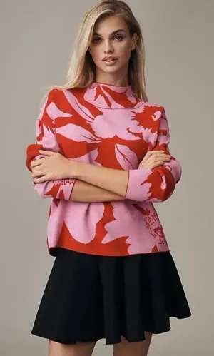 Anthropologie Maeve Cary Mockneck Pink & Red Floral Sweater thumbnail 1