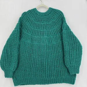 Handmade Chunky Knit Sweater Women XL Teal Turquoise Oversized Balloon Sleeve thumbnail 2