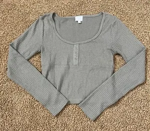 Cozie By Pink Rose Long Sleeve Waffle Knit Crop Top thumbnail 1