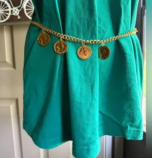 Vintage medallion faux gold coin chain belt, size small medium thumbnail 1
