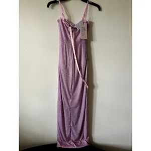 Oh Polly La Rochette Embellished Bandeau Cowl-Waist Maxi Dress Lavender Size 4 thumbnail 8