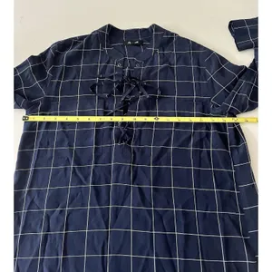 Madewell Silk Lace-up Shirt Blouse Windowpane Plaid Navy White Size Small thumbnail 7